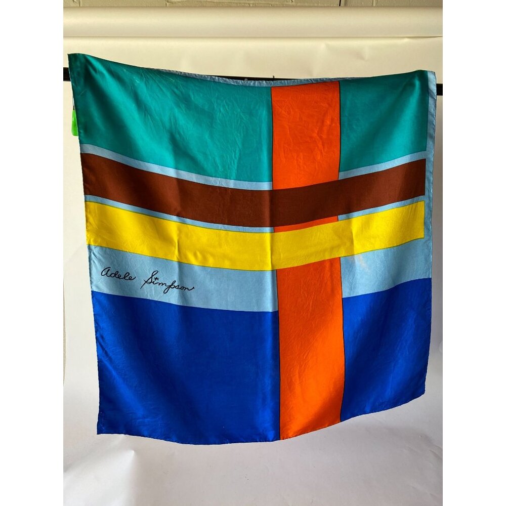Vintage Adele Simpson 80s Silk Multicolor Scarf With Signature Design